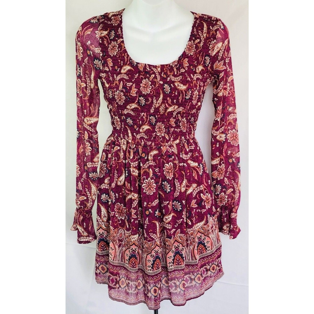 Vintage Hollister Mini Dress XS Magenta Shocked Ruffles Fairy Coquette Boho Y2K